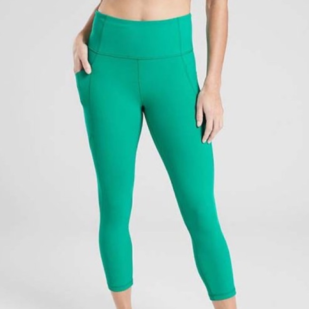 NWOT Athleta Salutation Powervita Capri High Teal Green XS XSP